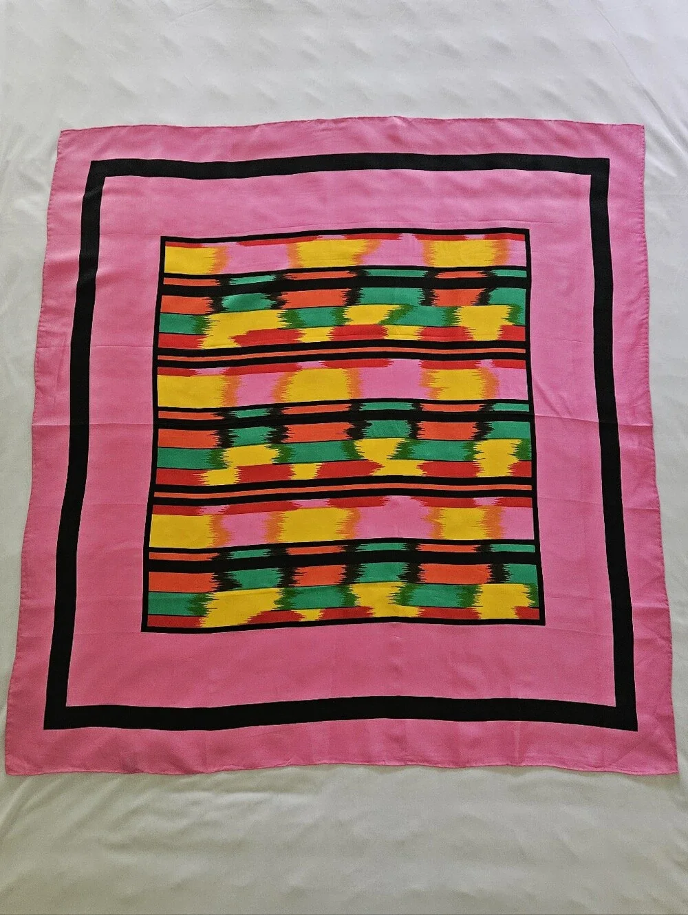 Vintage FDS Silk Square Scarf Pink Geometric Abstract Hand Rolled 32